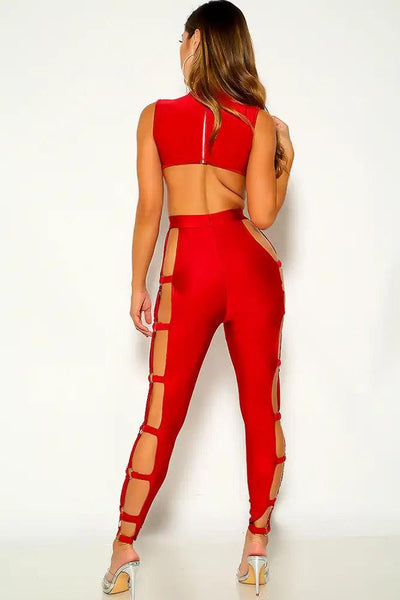 Wine Sleeveless Cut Out O-Ring Jumpsuit - AMIClubwear