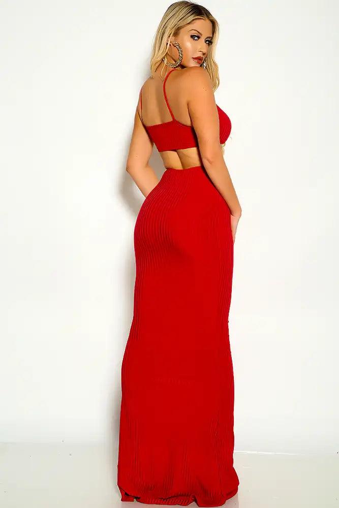 Wine Sleeveless Cut Out Ribbed Maxi Dress - AMIClubwear