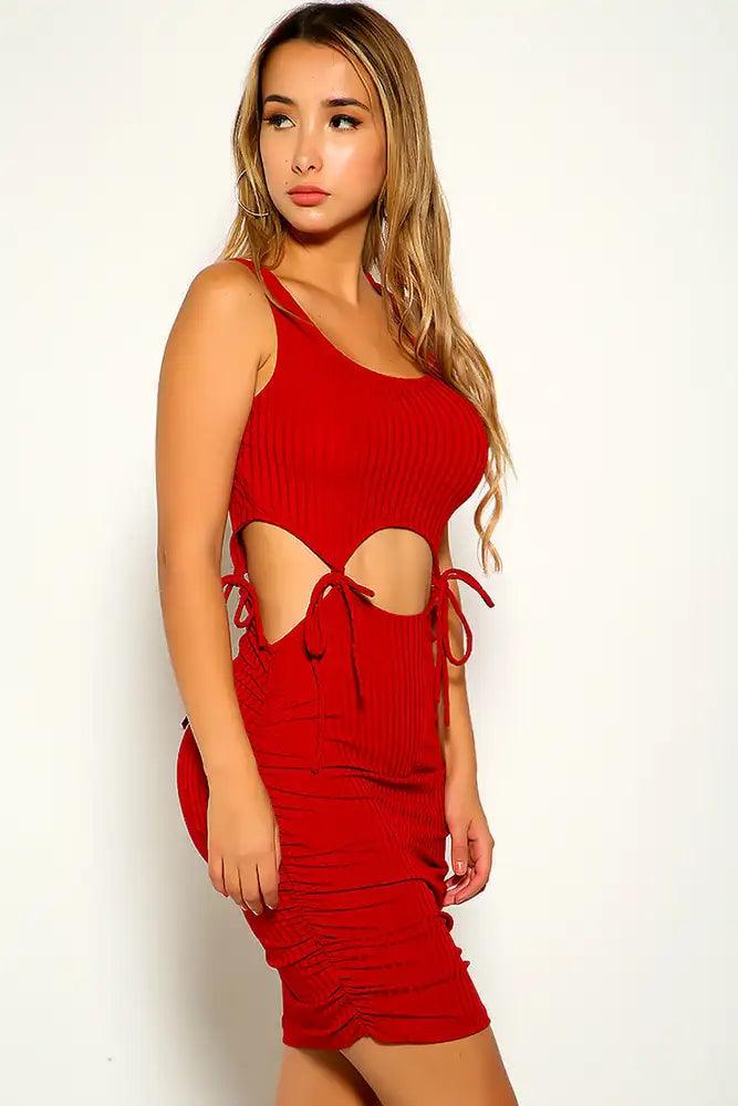 Wine Sleeveless Tie Straps Two Piece Dress - AMIClubwear