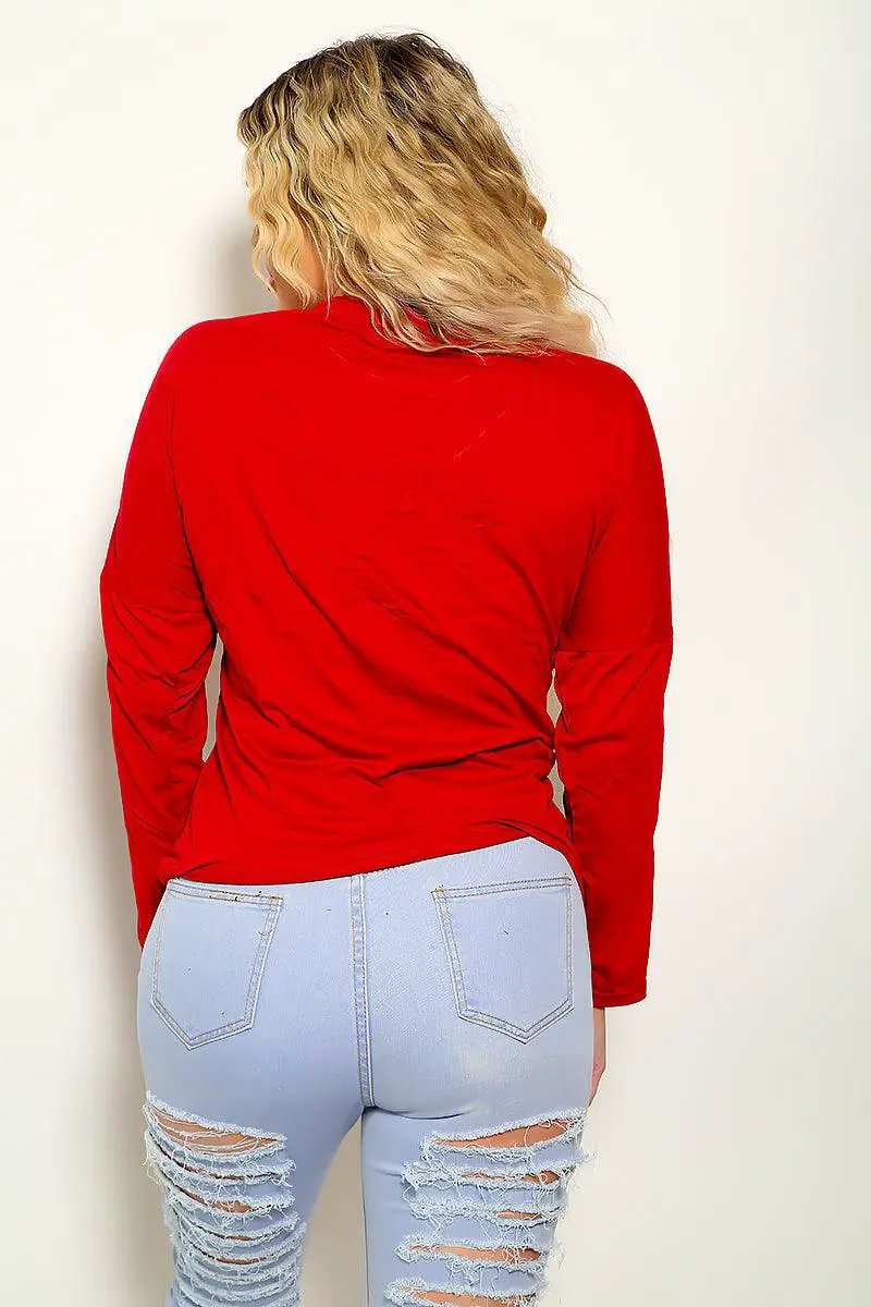 Wine V-Neck Metal Lace Up Long Sleeve Top