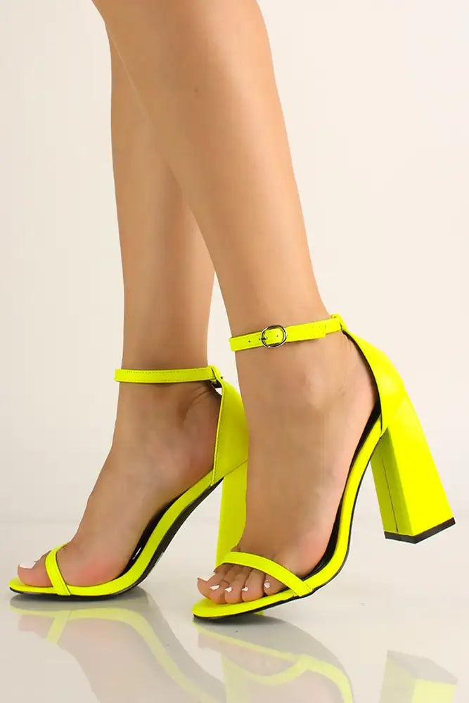 Yellow Ankle Strap Open Toe Heels - AMIClubwear