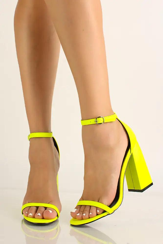 Yellow Ankle Strap Open Toe Heels - AMIClubwear