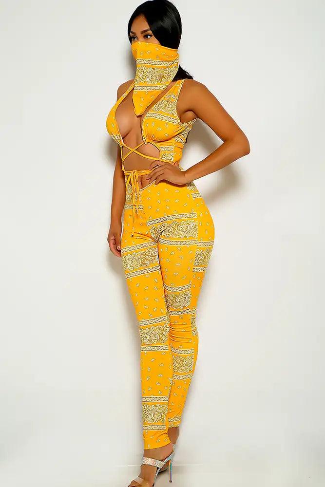 Yellow Bandana Print Strappy Jumpsuit - AMIClubwear