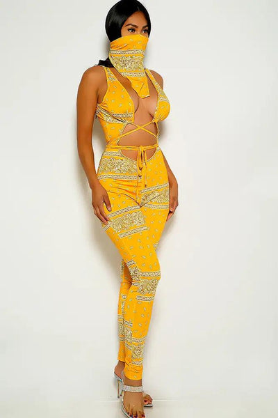 Yellow Bandana Print Strappy Jumpsuit - AMIClubwear