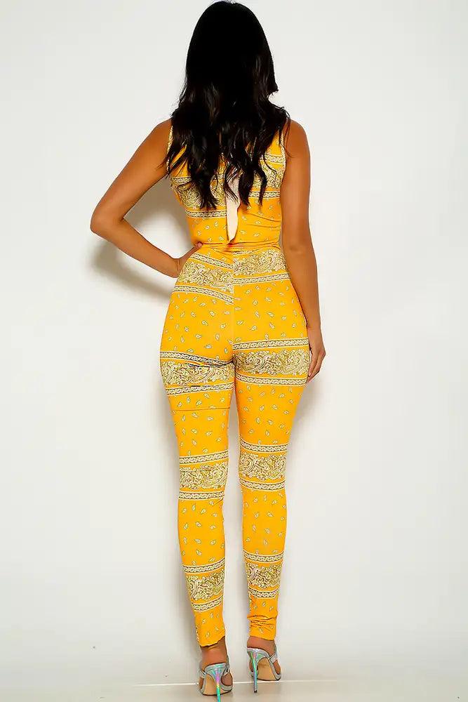 Yellow Bandana Print Strappy Jumpsuit - AMIClubwear