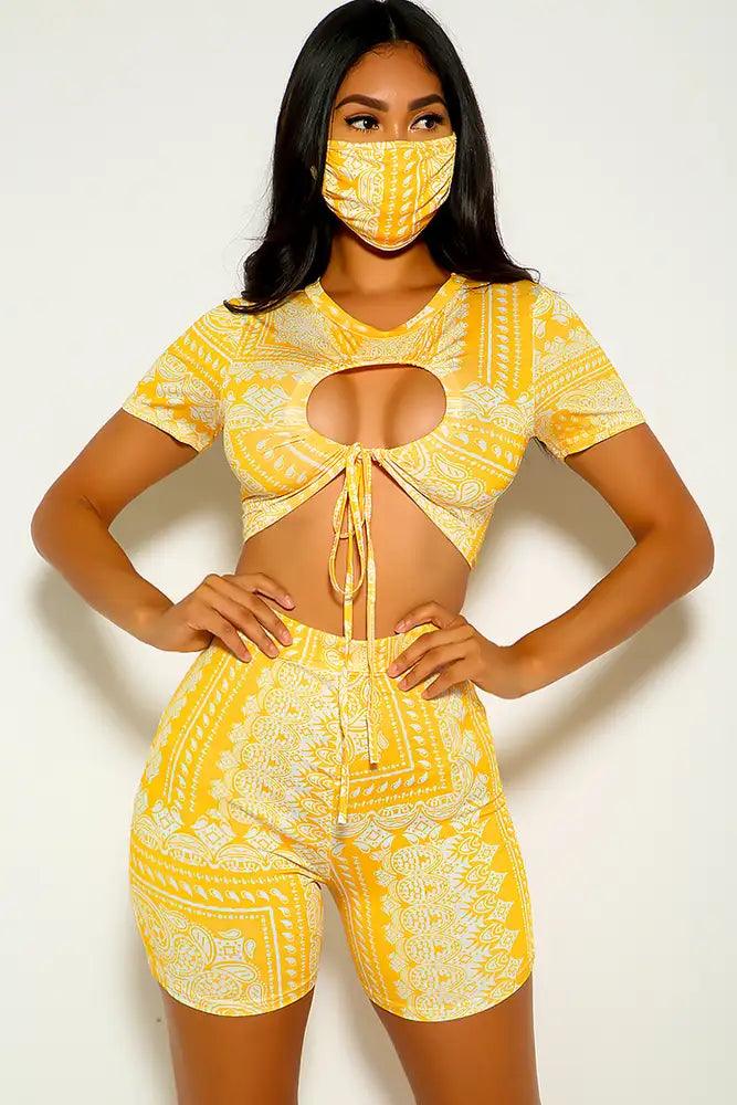 Yellow Bandana Print Three Piece Outfit - AMIClubwear