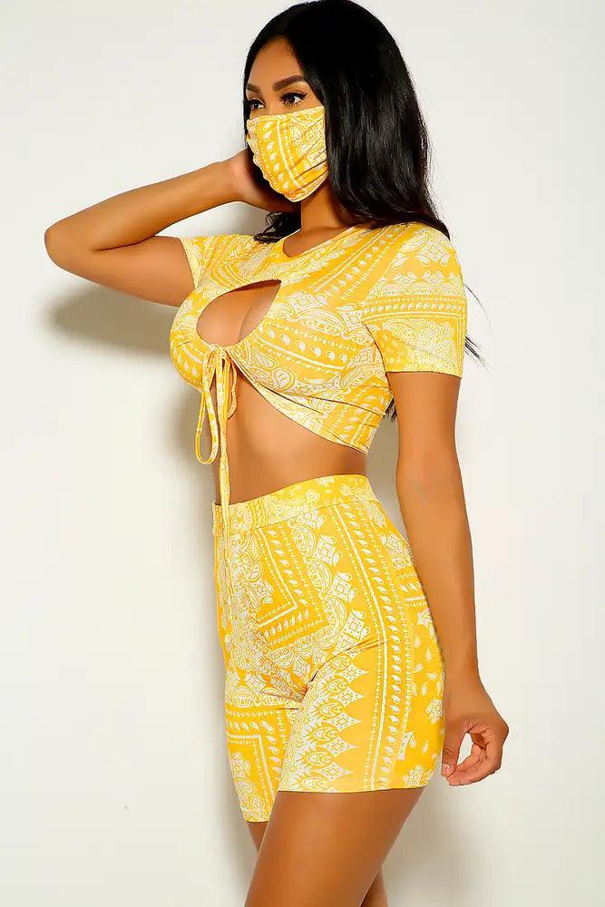 Yellow Bandana Print Three Piece Outfit - AMIClubwear