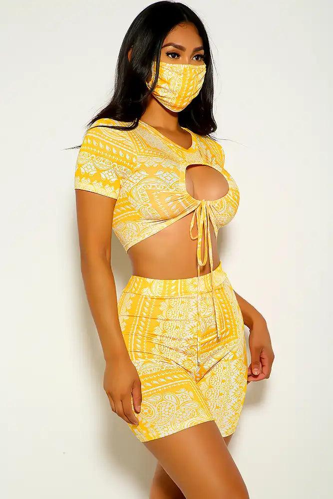 Yellow Bandana Print Three Piece Outfit - AMIClubwear