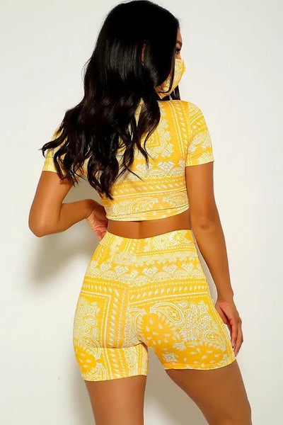 Yellow Bandana Print Three Piece Outfit - AMIClubwear