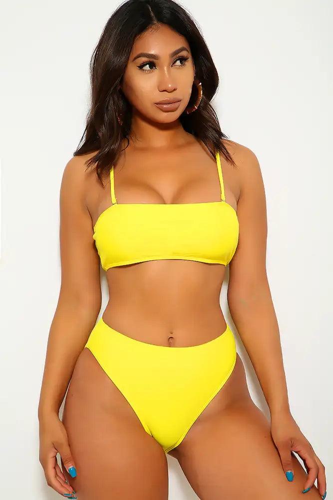 Yellow Bandeau High Waist Cheeky Two Piece Swimsuit - AMIClubwear