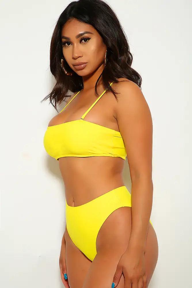 Yellow Bandeau High Waist Cheeky Two Piece Swimsuit - AMIClubwear