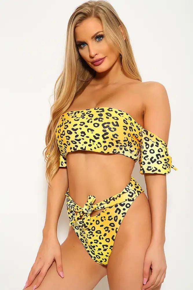Yellow Black Animal Print High Waist Two Piece Swimsuit - AMIClubwear