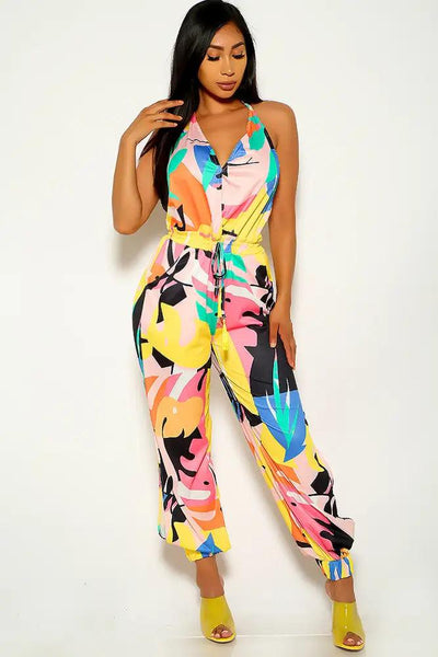 Yellow Black Graphic Print Jumpsuit - AMIClubwear