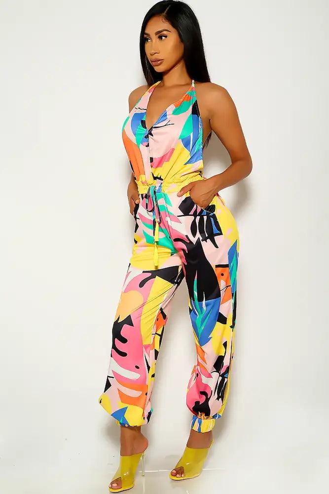 Yellow Black Graphic Print Jumpsuit - AMIClubwear