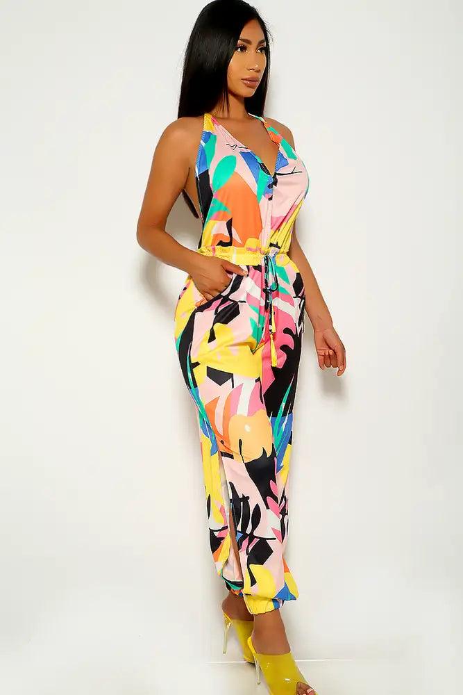 Yellow Black Graphic Print Jumpsuit - AMIClubwear