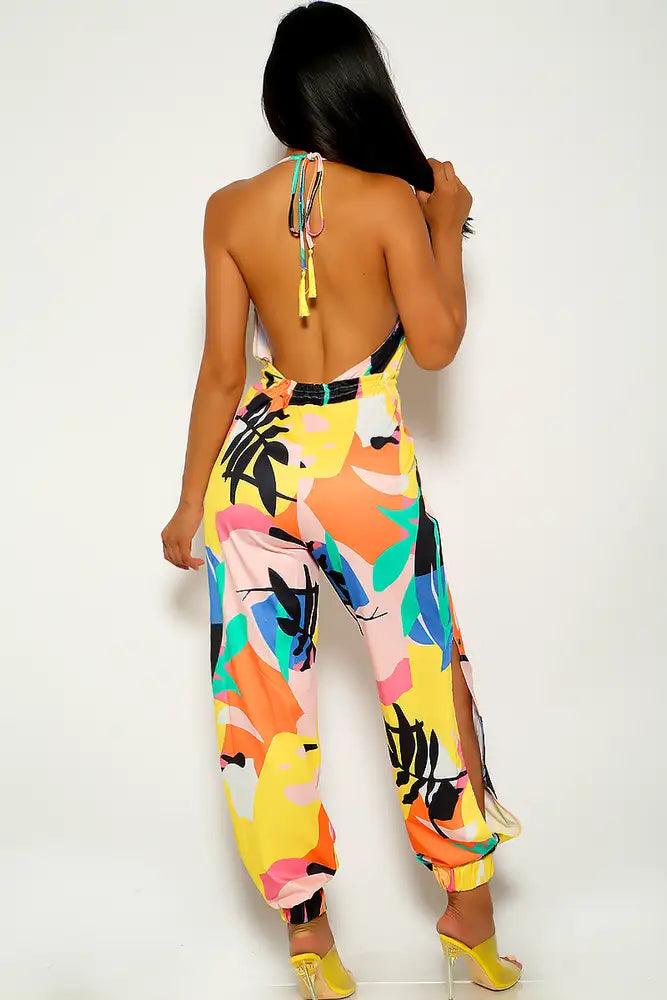 Yellow Black Graphic Print Jumpsuit - AMIClubwear