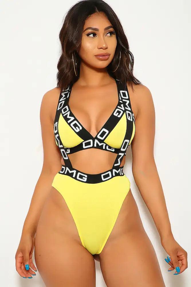 Yellow Black Strappy Two Piece Swimsuit - AMIClubwear