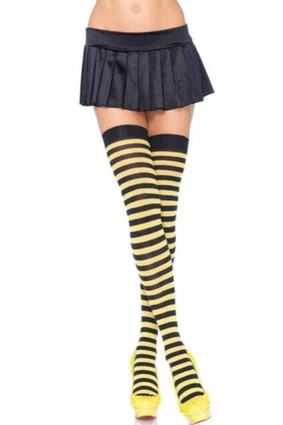 Yellow Black Striped Nylon Stockings - AMIClubwear