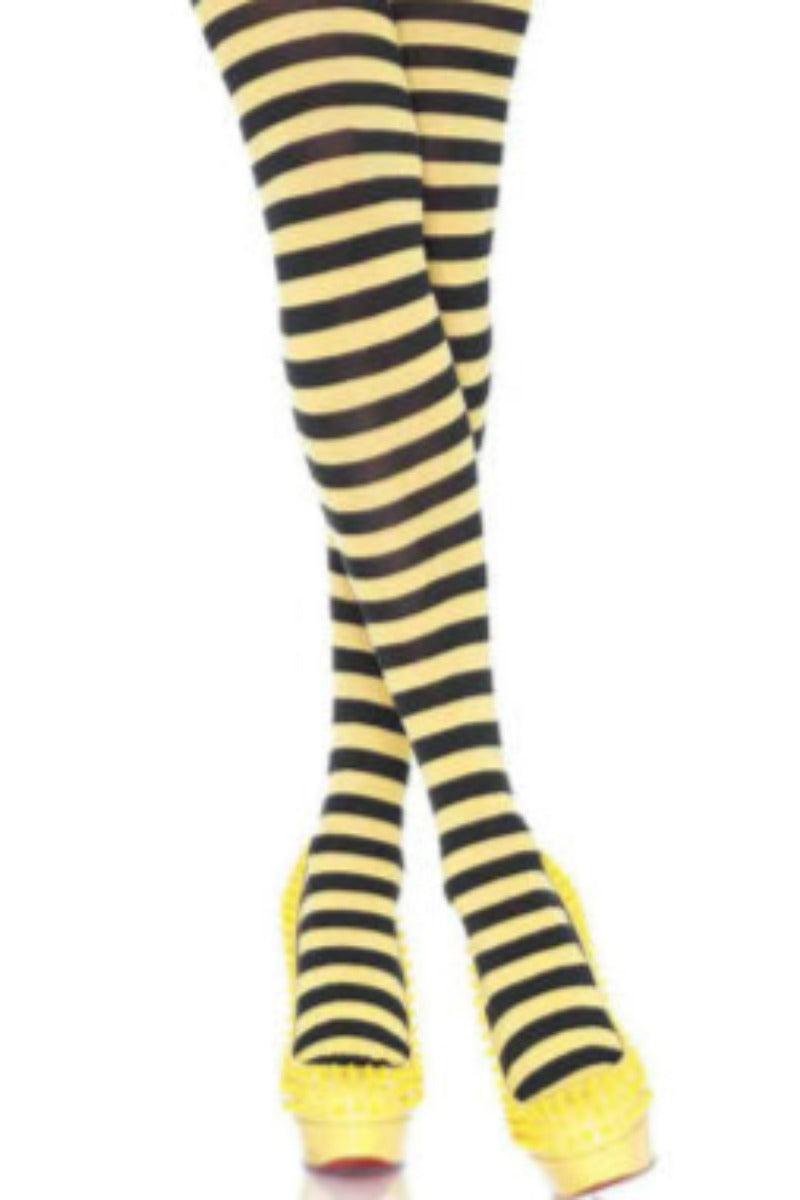 Yellow Black Striped Nylon Stockings - AMIClubwear
