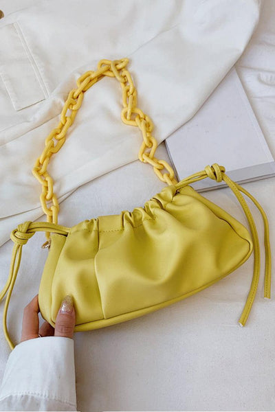 Yellow Chain Straps Ruched Purse - AMIClubwear