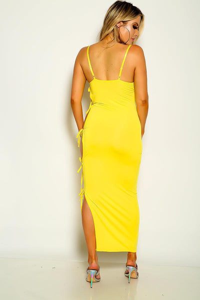 Yellow Cut Out Sleeveless Maxi Sexy Party Dress - AMIClubwear