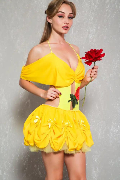 Yellow Floral Embroidered Sexy Bella One Piece Costume - AMIClubwear