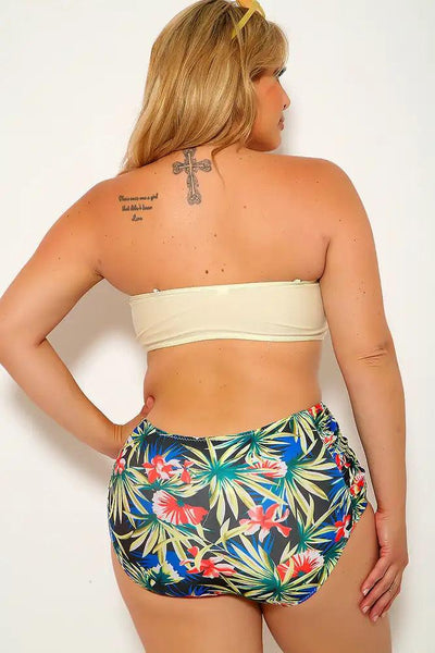 Yellow Floral Print Plus Size Two Piece Swimsuit - AMIClubwear