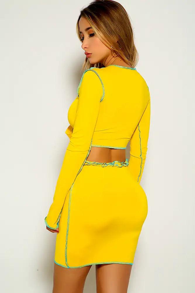 Yellow Front Tie Two Piece Dress - AMIClubwear