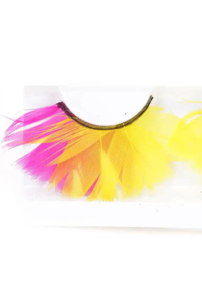 Yellow Fuchsia Faux Feather Eyelashes - AMIClubwear