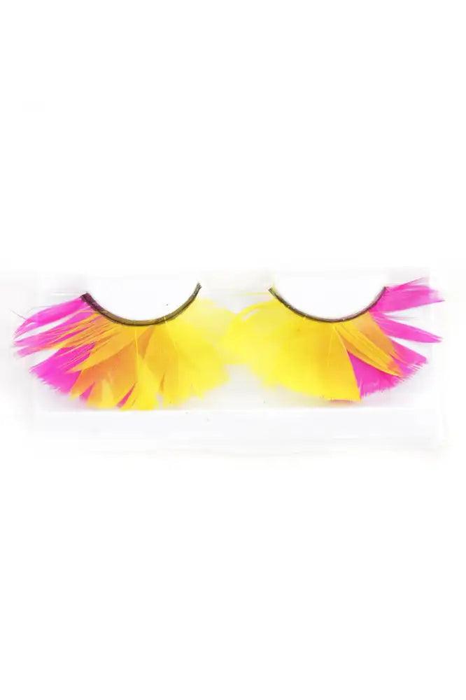 Yellow Fuchsia Faux Feather Eyelashes - AMIClubwear