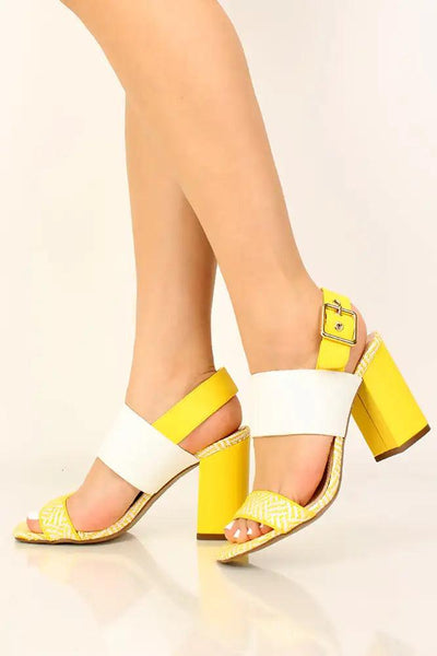 Yellow Geometric Print Chunky Heels - AMIClubwear