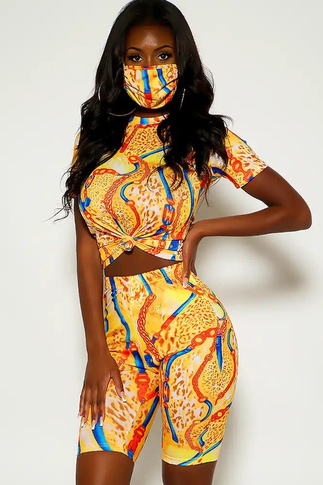 Yellow Graphic Print Three Piece Outfit - AMIClubwear