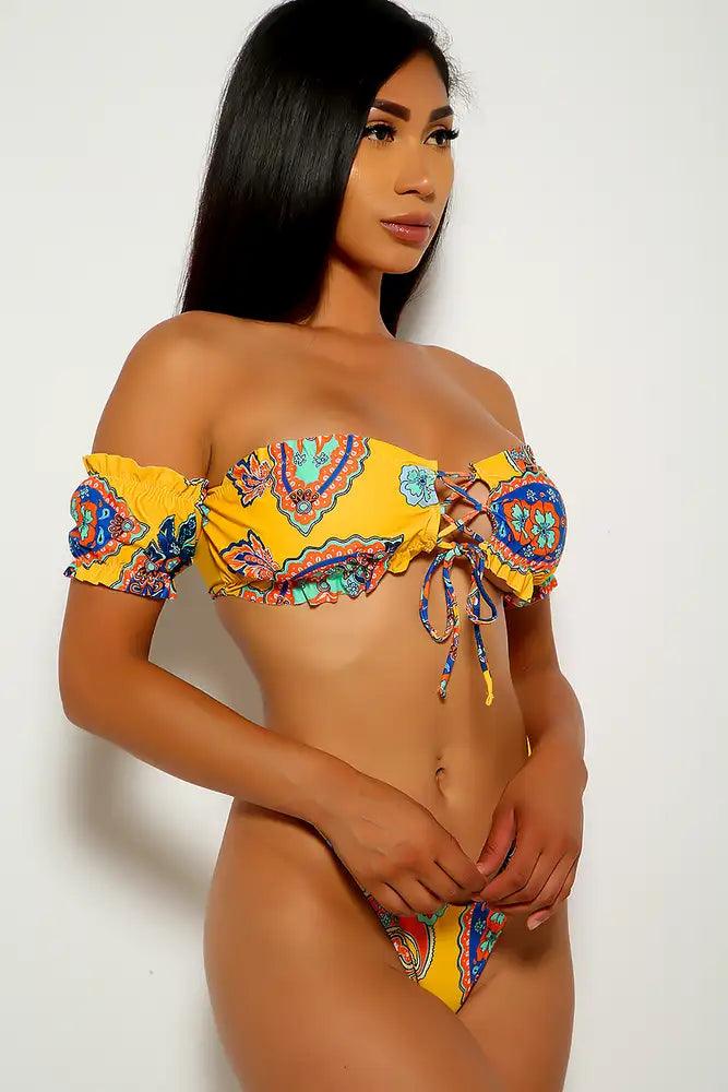 Yellow Graphic Print Two Piece Swimsuit - AMIClubwear