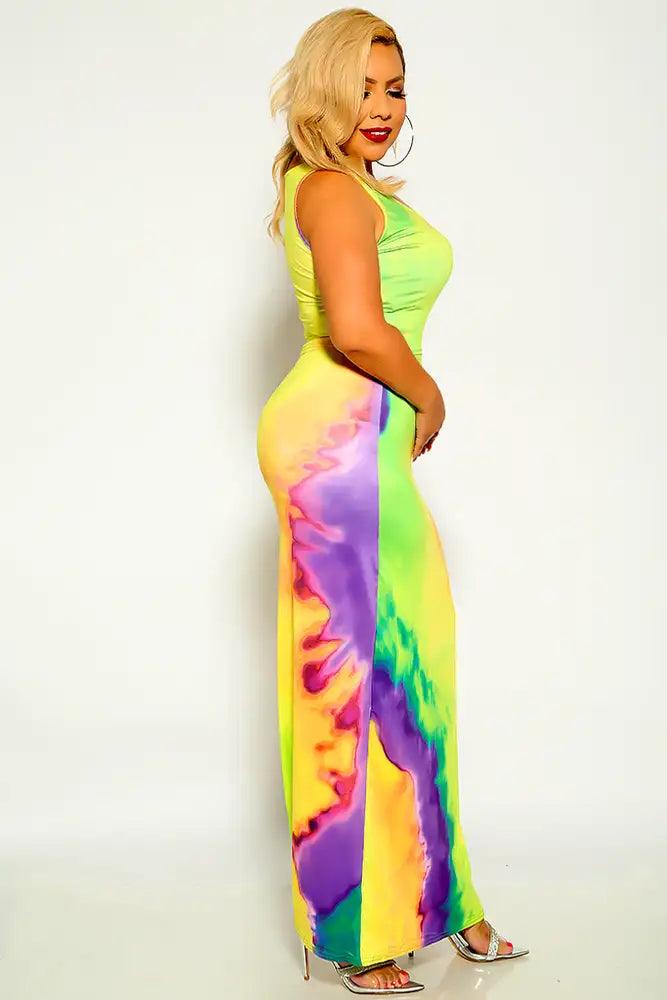 Yellow Green Short Sleeve Plus Size Maxi Two Piece  Dress - AMIClubwear