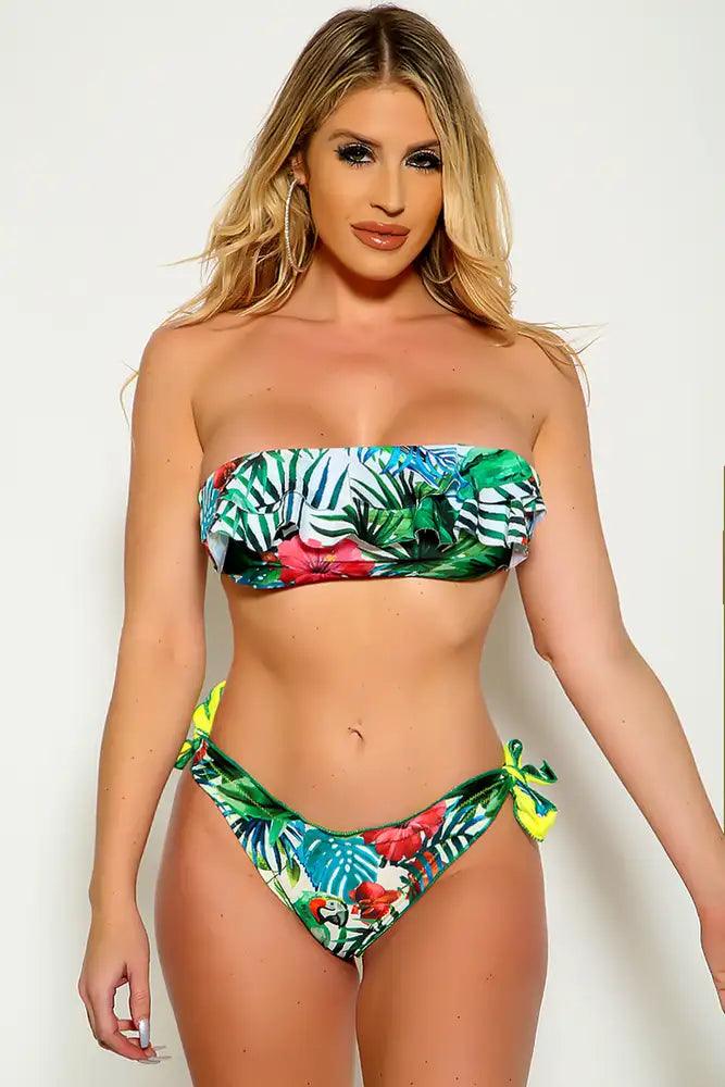 Yellow Green Strapless Ruffled Sexy Two Piece Swimsuit - AMIClubwear