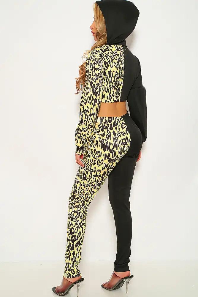 Yellow Leopard Print Long Sleeve Two Piece Outfit - AMIClubwear