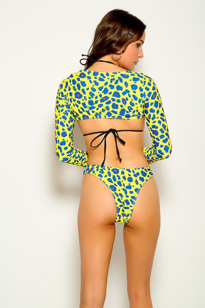 Yellow Leopard Print Sexy Three Piece Swimsuit - AMIClubwear