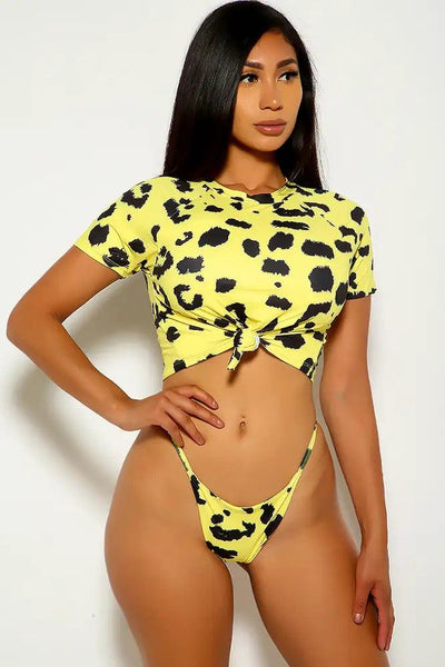Yellow Leopard Print Two Piece Swimsuit - AMIClubwear