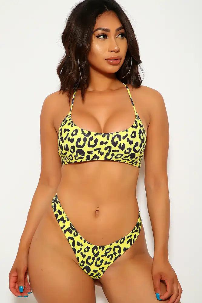 Yellow Leopard Print Two Piece Swimsuit - AMIClubwear