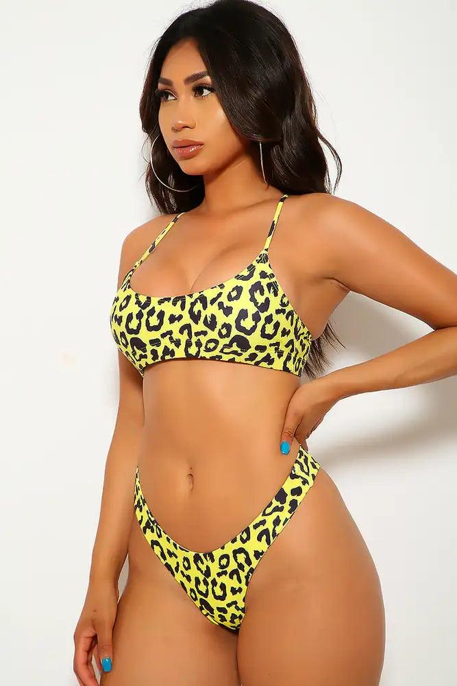 Yellow Leopard Print Two Piece Swimsuit - AMIClubwear