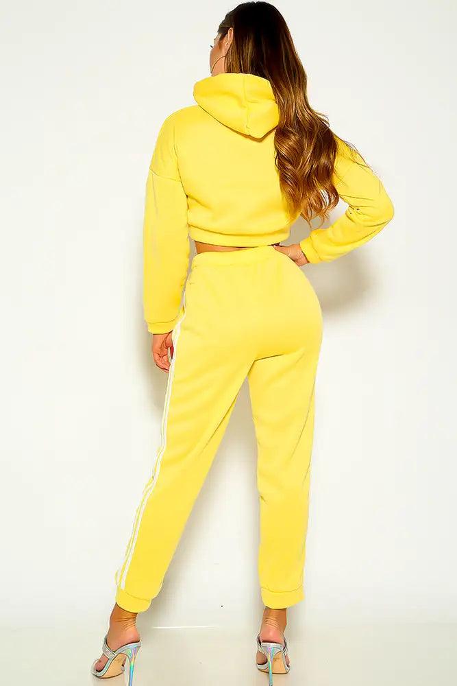 Yellow Long Sleeve Hooded Two Piece Lounge Outfit - AMIClubwear