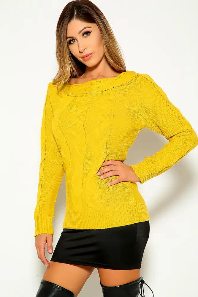 Yellow Long Sleeve Knitted Sweater - AMIClubwear