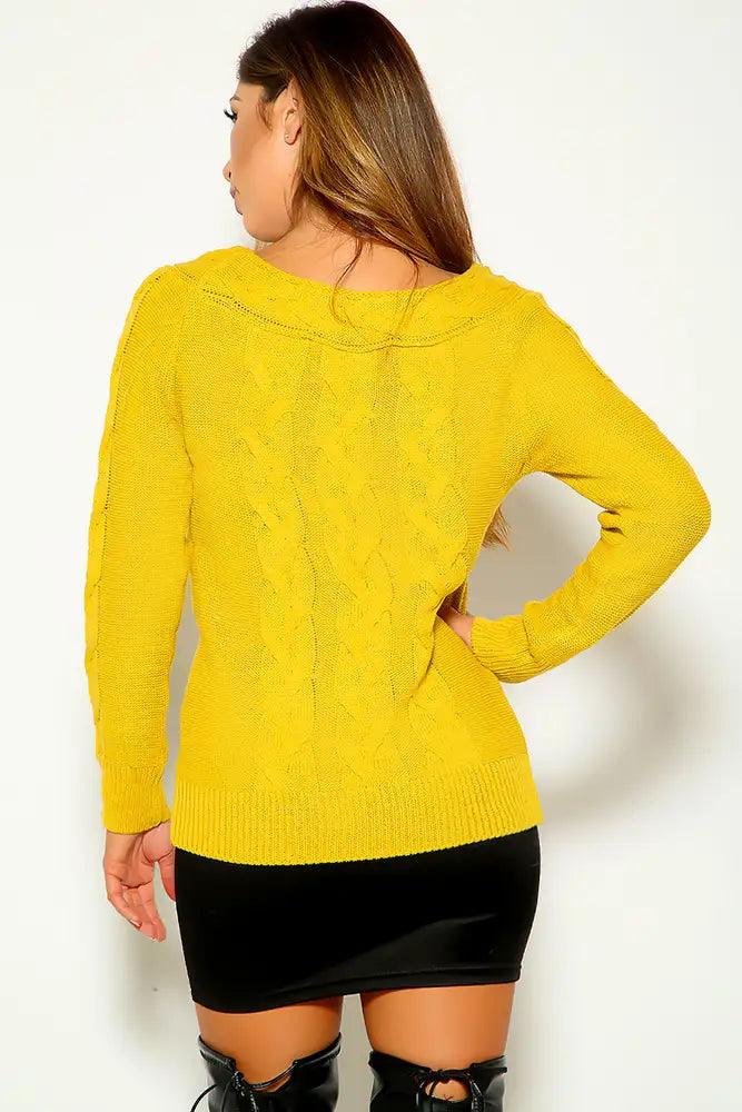 Yellow Long Sleeve Knitted Sweater - AMIClubwear