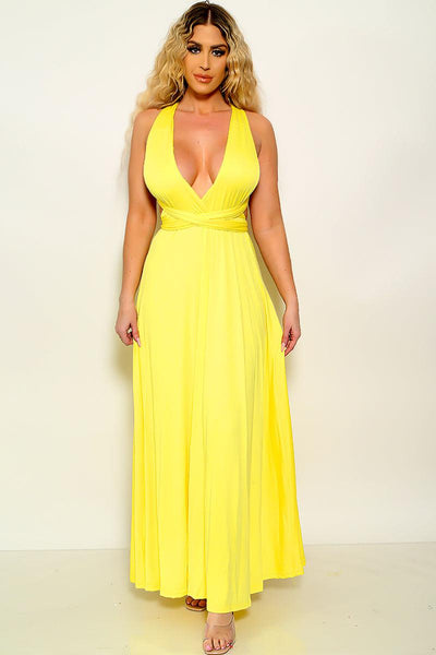 Yellow Multi-Way Wrap Backless Maxi Party Dress - AMIClubwear