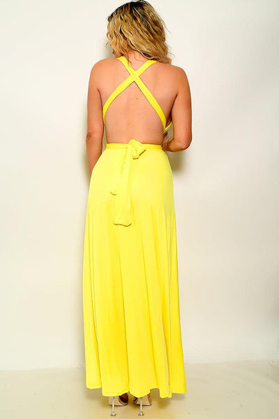 Yellow Multi-Way Wrap Backless Maxi Party Dress - AMIClubwear