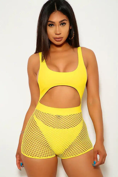 Yellow Netted Two Piece Swimsuit - AMIClubwear