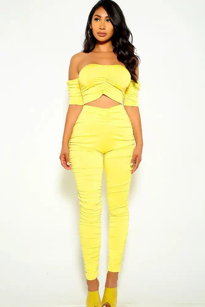 Yellow Off the Shoulder Two Piece Outfit - AMIClubwear