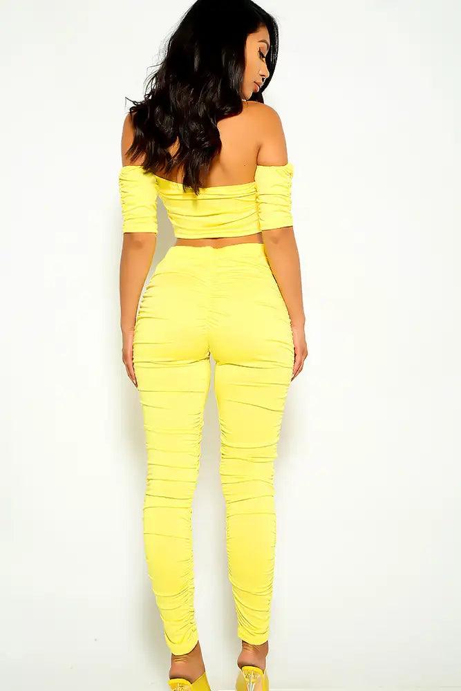 Yellow Off the Shoulder Two Piece Outfit - AMIClubwear