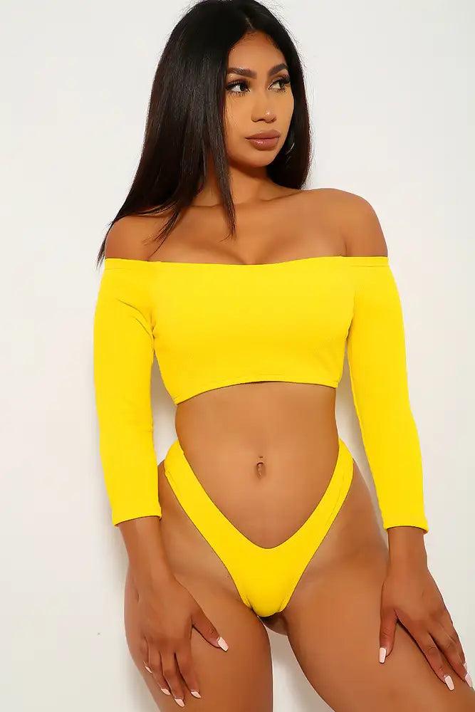 Yellow Off The Shoulder Two Piece Swimsuit - AMIClubwear