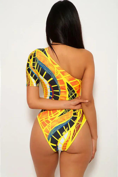 Yellow Orange Geometric Print Swimsuit - AMIClubwear